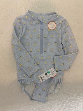 NWT! 18 Month Long-Sleeve Light Blue Lemon Print One Piece Girls Swimsuit